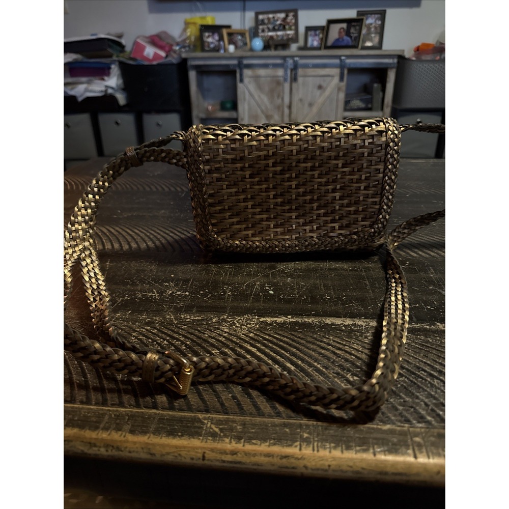Vintage CEM Metallic Purse Woven Leather Crossbody Bag Gold Silver Bronze Brazil